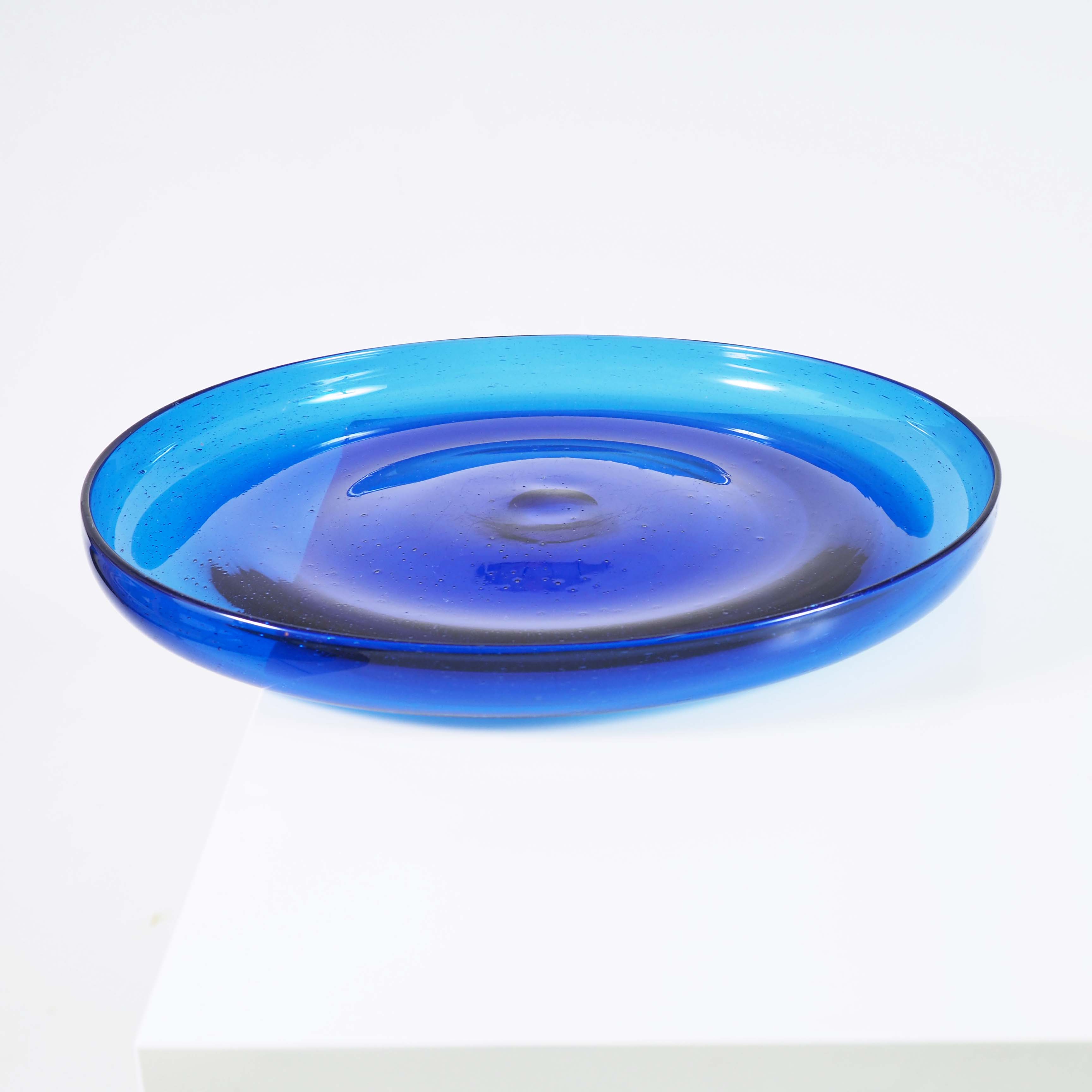 Blue glass tray by Erik Höglund, Boda, Sweden