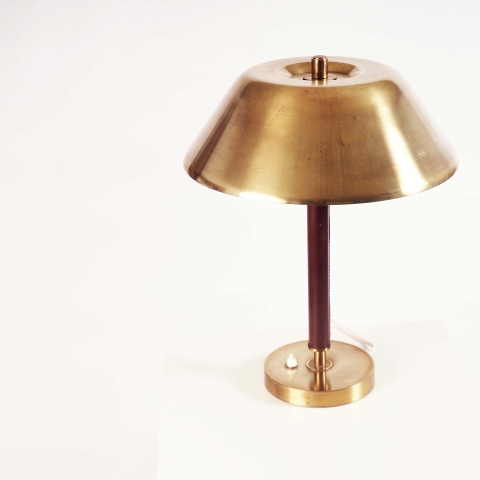 Table Lamp in brass and leather by Falkenberg Belysning, Sweden